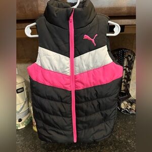 Puma Black and Pink Puffer Vest with White Accent